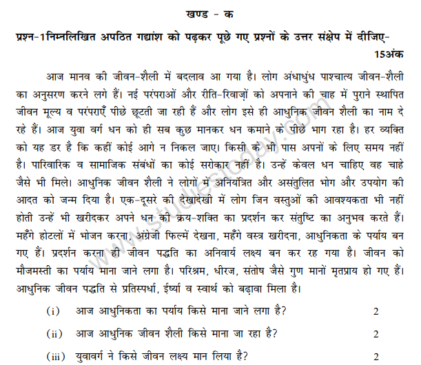 CBSE Class 12 Hindi Elective Sample Paper 2013 Set D